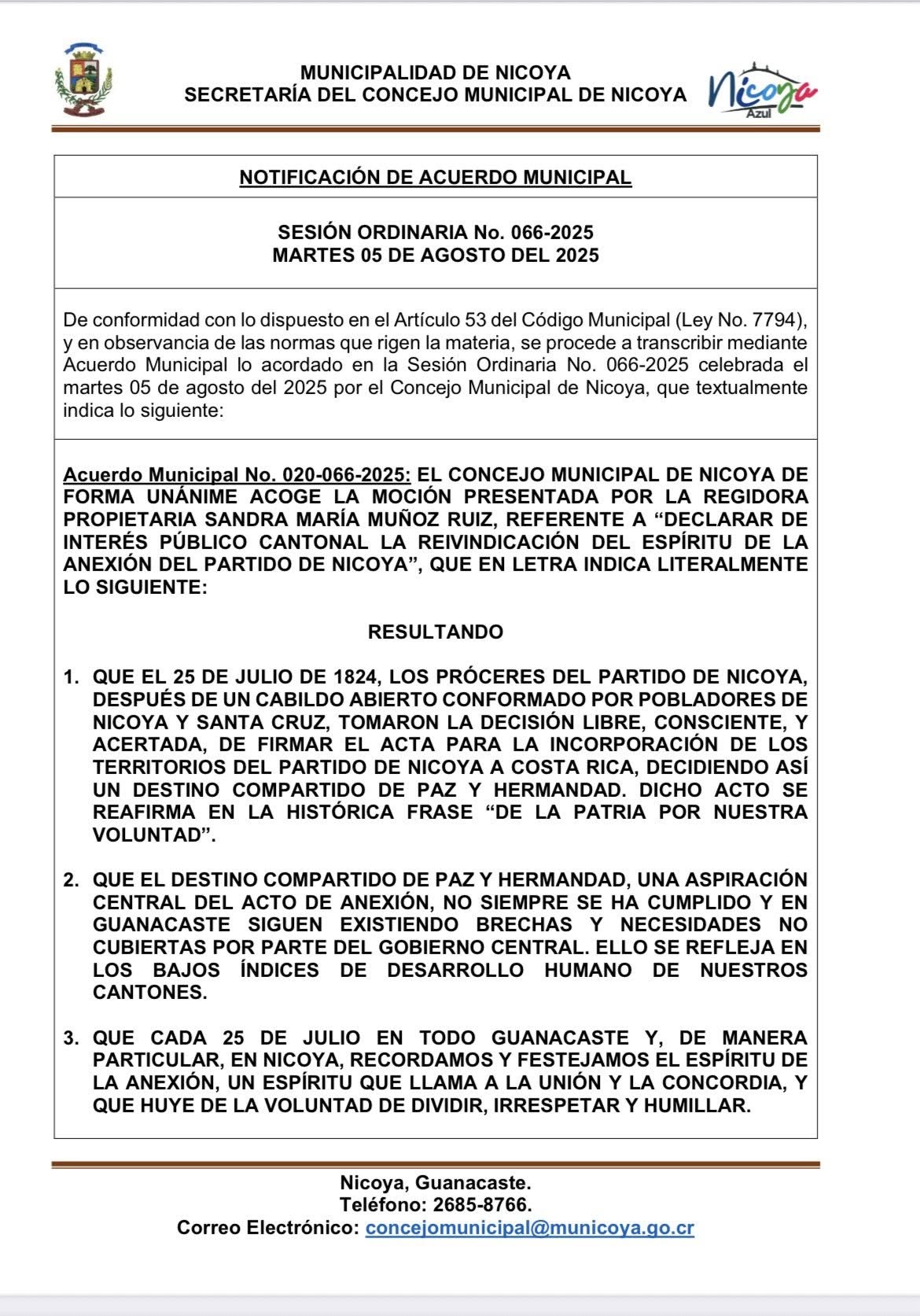 Declaratoria de interés público cantonal de la reinvindicación del espíritu de la Anexión del Partido de Nicoya