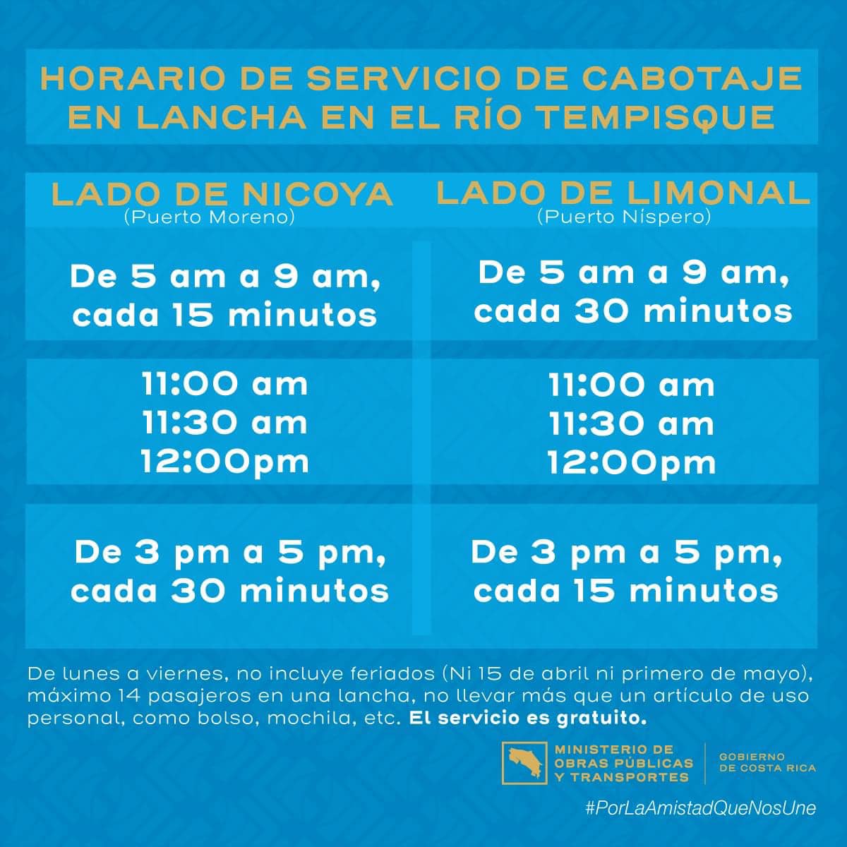 Así funciona el servicio gratuito de cabotaje en el Río Tempisque